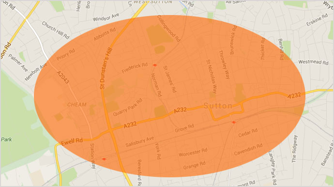 Areas served by Sutton MOT's